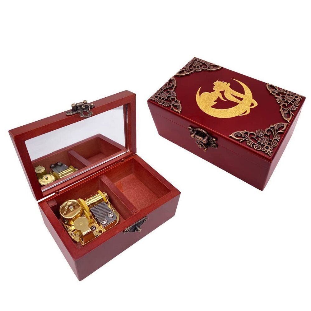6678 Music Jewelry Box Plays Moonlight Densetsu, 18 Note Wood Vintage